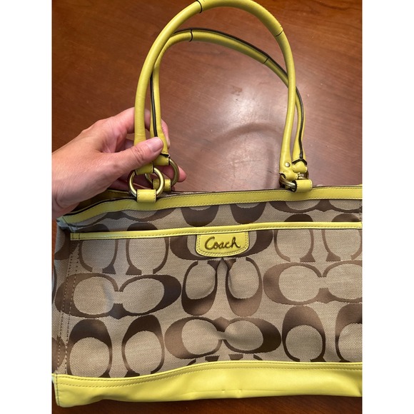Coach Handbags - Coach Park Signature tote‎ purse F19725 tan green